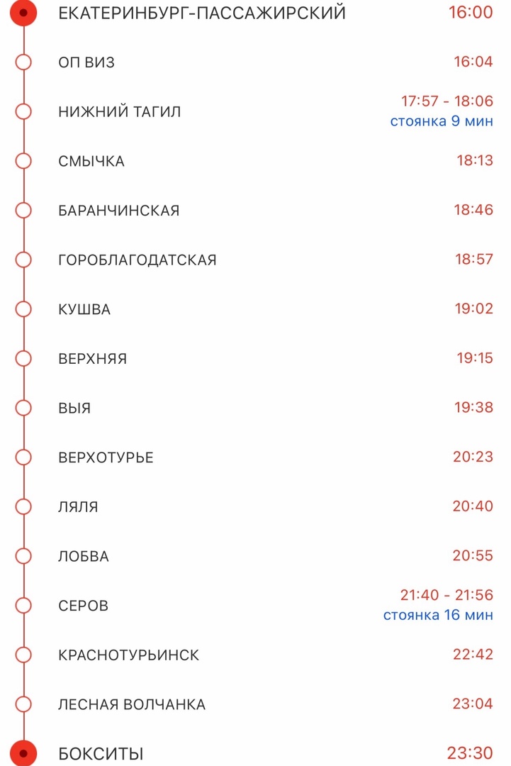 Расписание движения электропоезда Екатеринбург - Бокситы