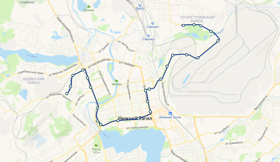 Схема трамвайного маршрута №9 / Яндекс.Карты