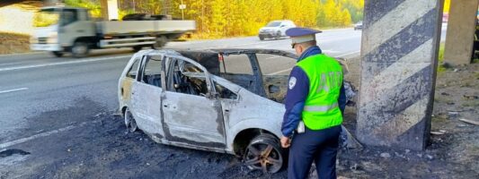 Водитель заживо сгорел на трассе под Нижним Тагилом